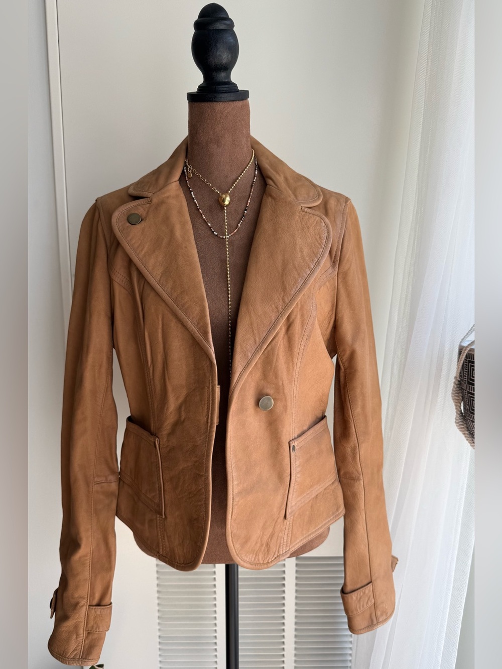 Arden B Women's Tan Brown Leather Blazer Jacket _ Vintage Y2K